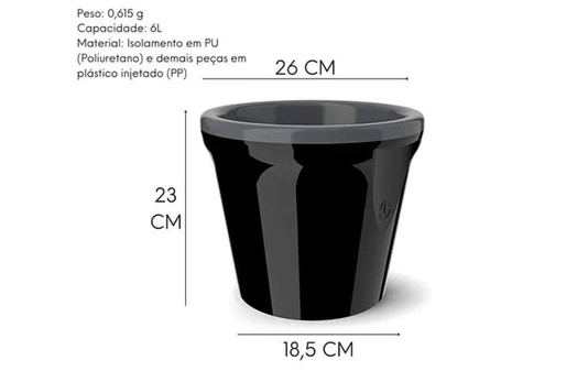 Balde de gelo térmico preto 6l parede dupla unitermi