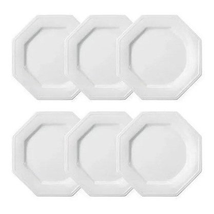 Conjunto 6 pratos raso oitavado porcelana