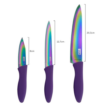 Conjunto de facas yuze titanium silver 3 peças