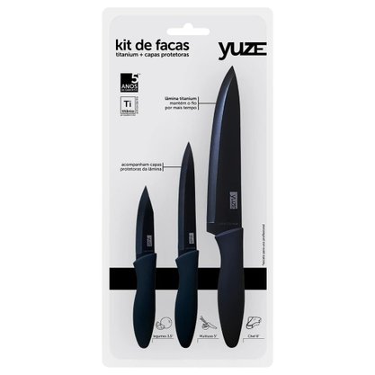 Conjunto de facas yuze titanium silver 3 peças