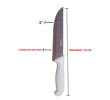 Faca cozinha profissional inox 8" 32cm - ref 6356/8