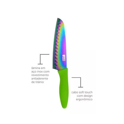 Faca Titanium Santoku 7'' aço Inoxidável cabo verde - Yuze