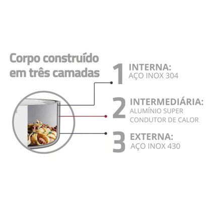 Frigideira alta supreme inox corpo triplo n28 5,3l gp699