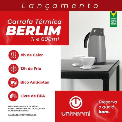 Garrafa termica berlim inoxidável 0,6 litros - unitermi