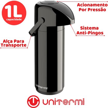 Garrafa term m verona pressao 1,0l preta eco 8.5.001r unitermi