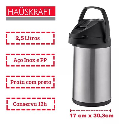Garrafa Térmica De Café Inox Conserva Temperatura 2,5 Litros