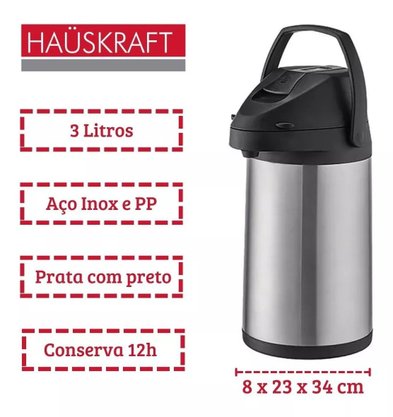 Garrafa térmica inox 3litros água suco café