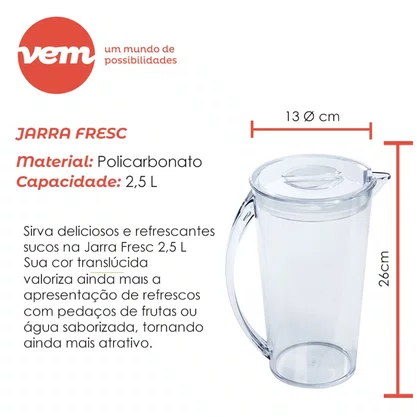 Jarra fresc 2,5l natural em policarbonato linha profissional cook