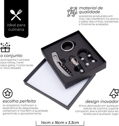 Jogo para vinho no estojo com 4 peças mimo style