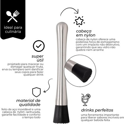 Macerador Socador Prateado Aço Inoxidável Mimo Style AC1849