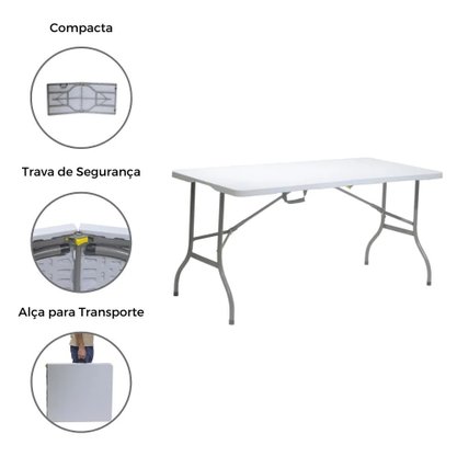 Mesa dobrável coffee break 180cm x 74cm x 74cm