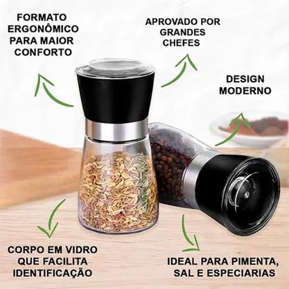 Moedor de sal e pimenta de vidro e inox bs603 budi
