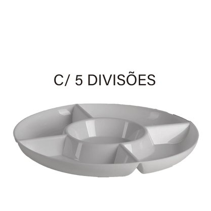 Petisqueira redonda c/ 5 divisões 28,0 cm le chef branca 1801