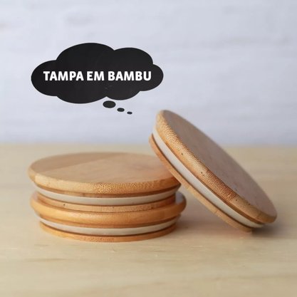 Pote hermético de vidro com tampa bambu 450ml