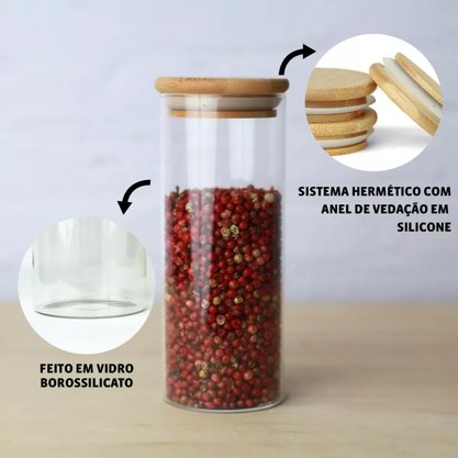 Pote hermético de vidro com tampa bambu 950ml