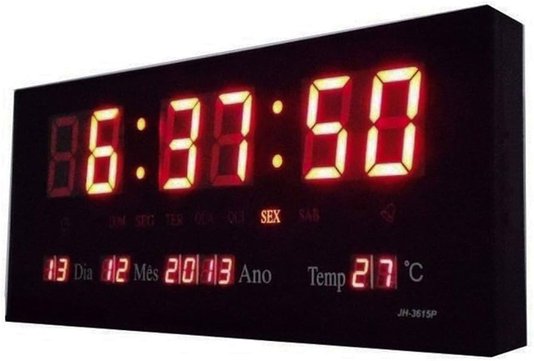 Relógio de parede led vermelho digital alto brilho com termômetro data e hora