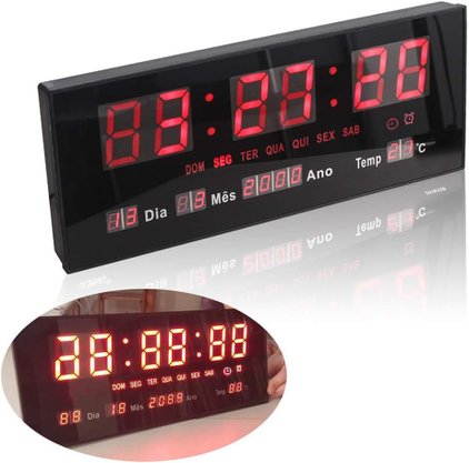 Relógio de parede led vermelho digital alto brilho com termômetro data e hora