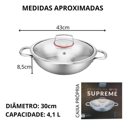 Wok supreme inox corpo triplo n. 30 com tampa 4,1l