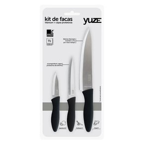 Conjunto de facas yuze titanium silver 3 peças