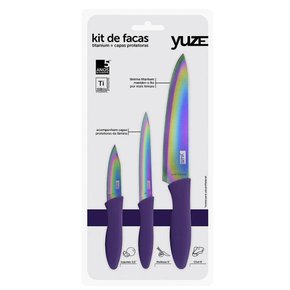 Conjunto de facas yuze titanium silver 3 peças
