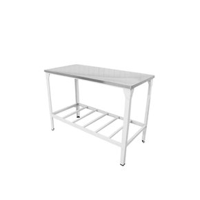 Mesa com tampo em inox 1,50x70 cm com prateleira em grade