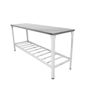 Mesa com tampo em inox 1,90x70 cm com prateleira em grade